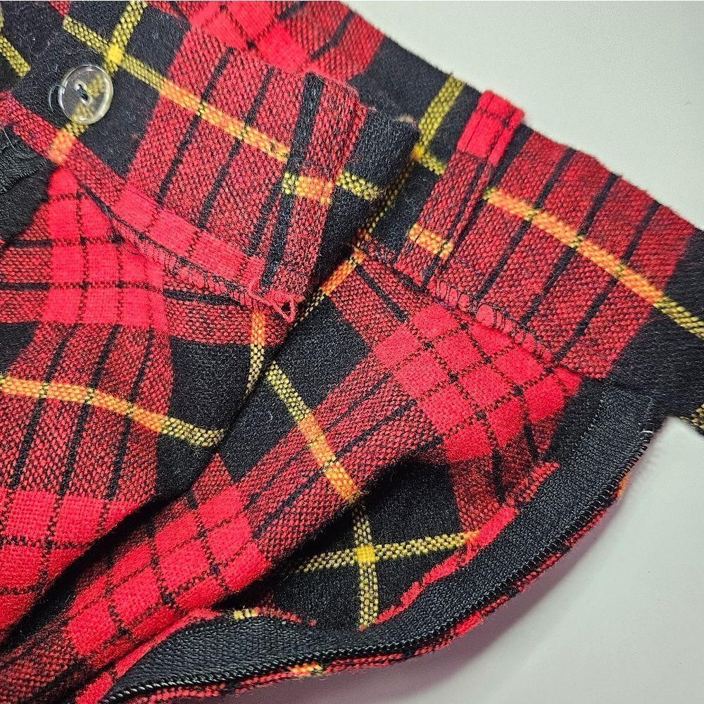Vintage '70s Cucumber ILGWU Red Tartan Plaid Wool Midi A-Line Swing Skirt 9/10 - Picture 9 of 11